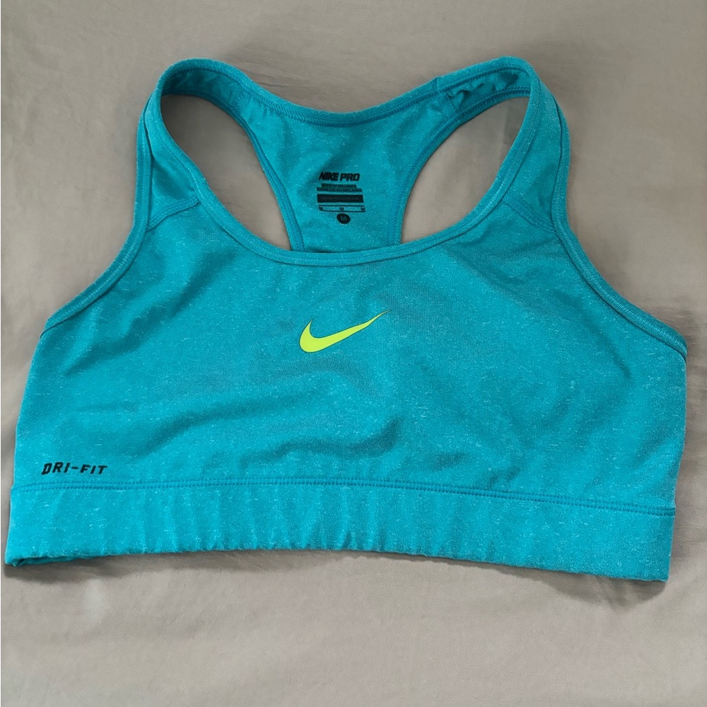 Nike Pro Teal Sports Bra with Yellow Swoosh Razorback